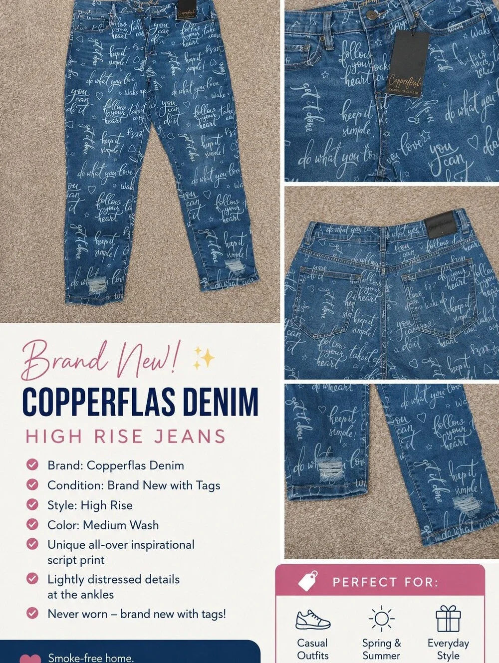 High-Rise Men’s Jeans in Medium Blue with Script Print